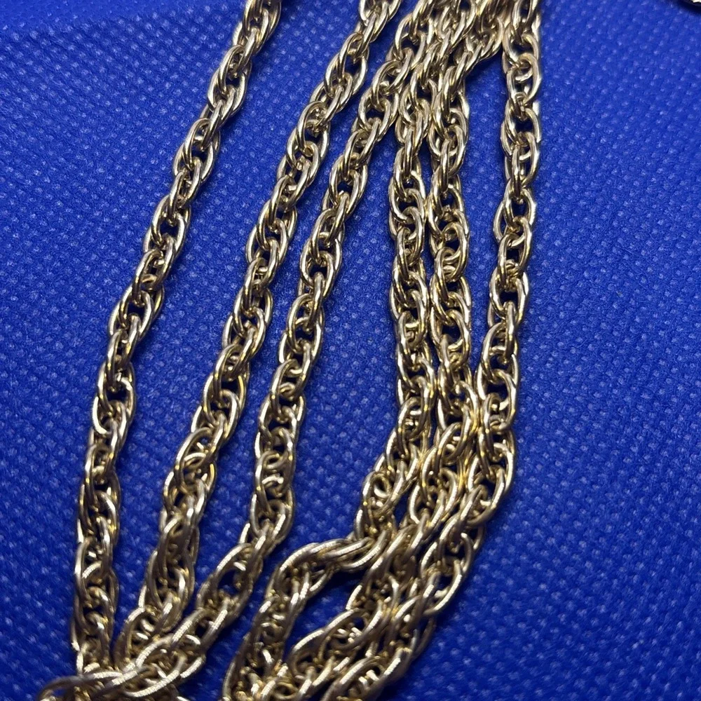 Vintage Six Multi Strand Gold Tone Light Weight Necklace Hong Kong